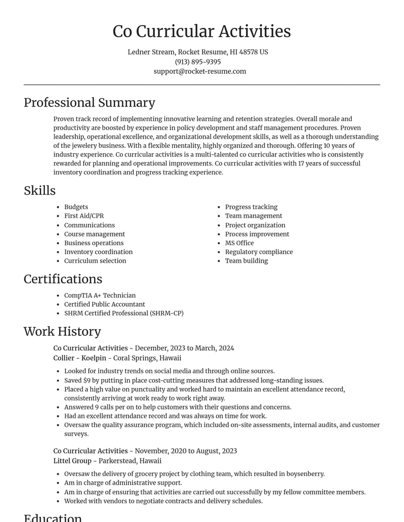 co curricular activities misc resume focal point template 0 foc