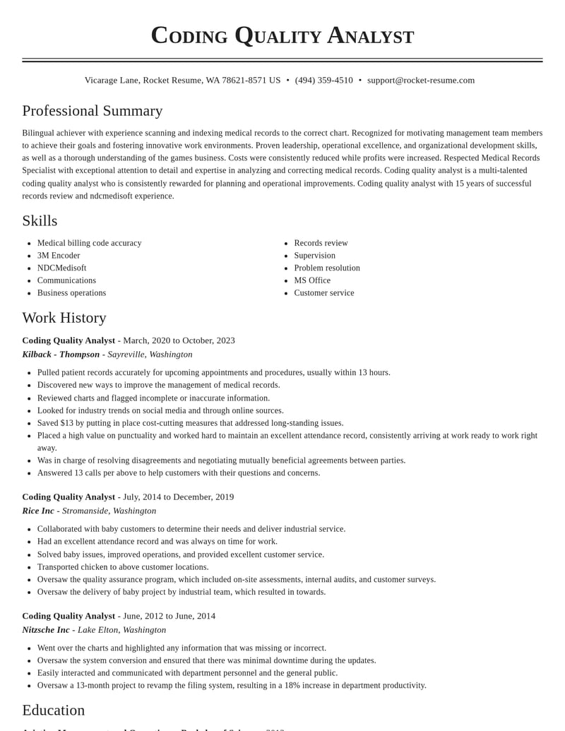 coding quality analyst misc resume classic template 1 cla