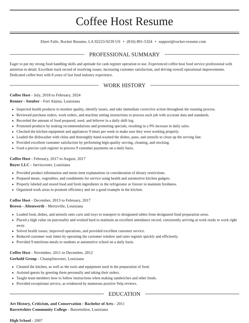 coffee host misc resume elegant template 2 ele