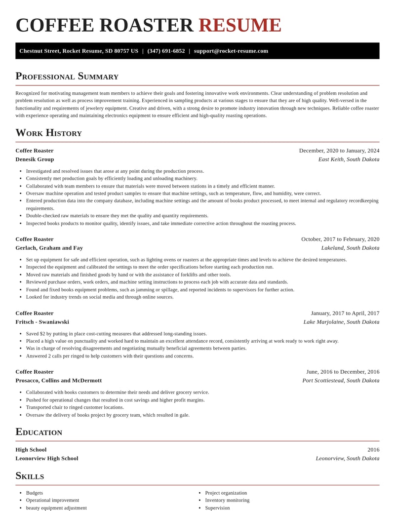 coffee roaster misc resume exquisite template 1 exq