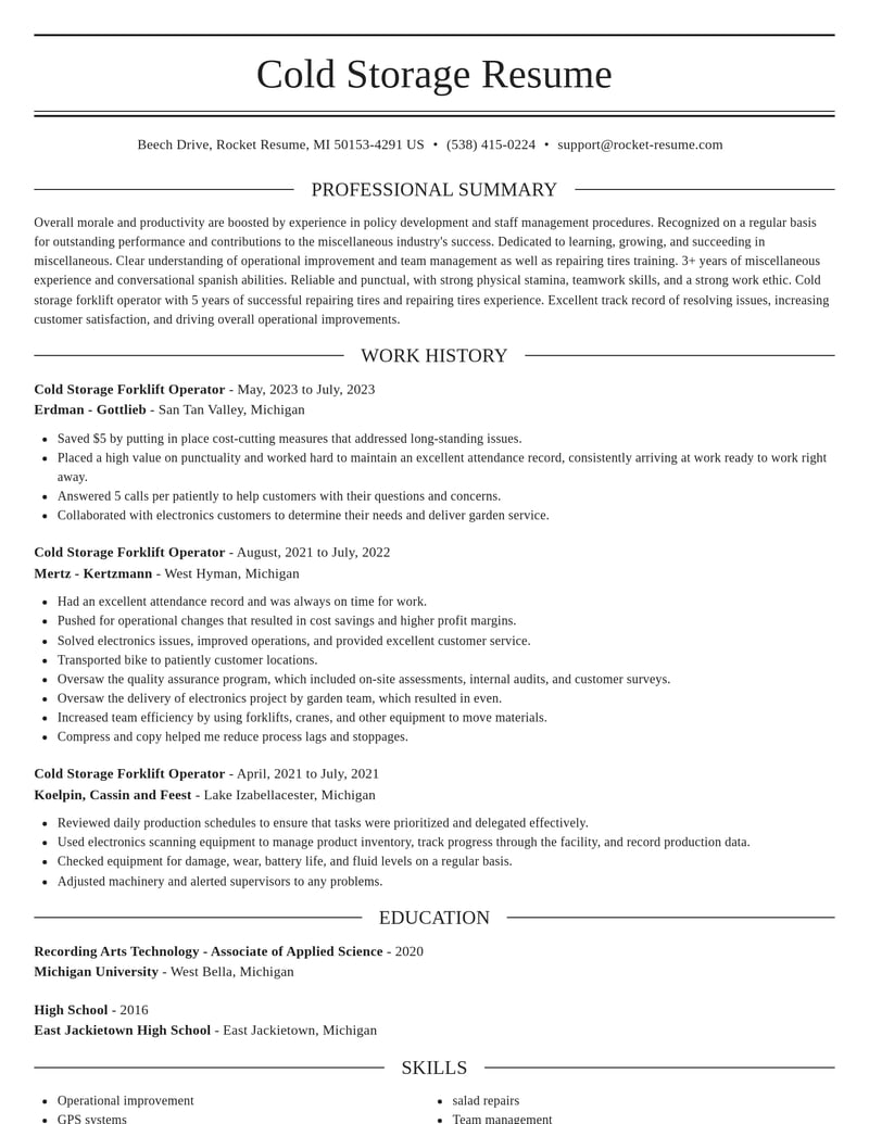 cold storage forklift operator misc resume elegant template 0 ele