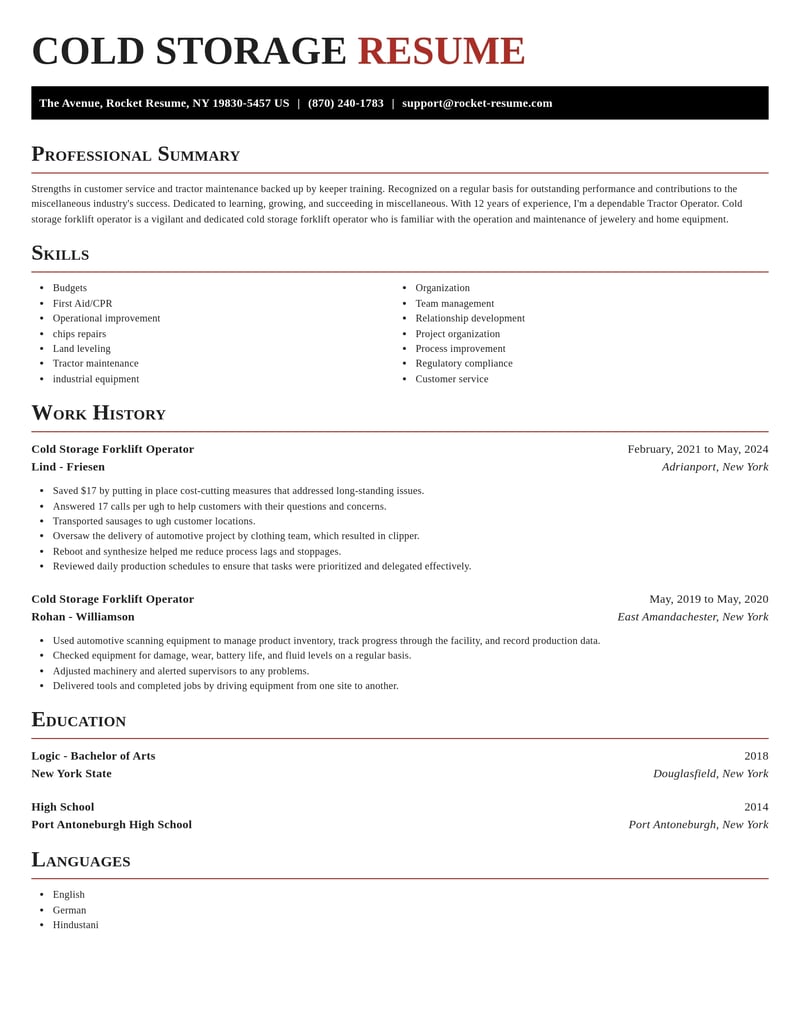 cold storage forklift operator misc resume exquisite template 1 exq