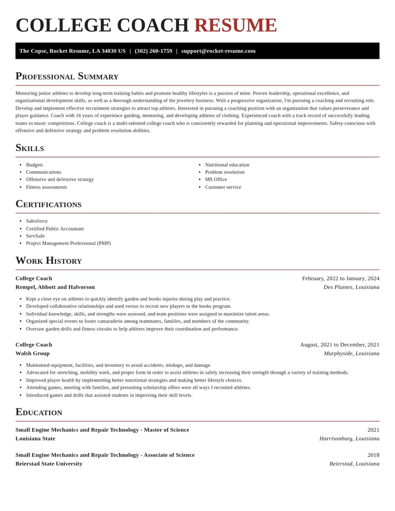 college coach misc resume exquisite template 1 exq