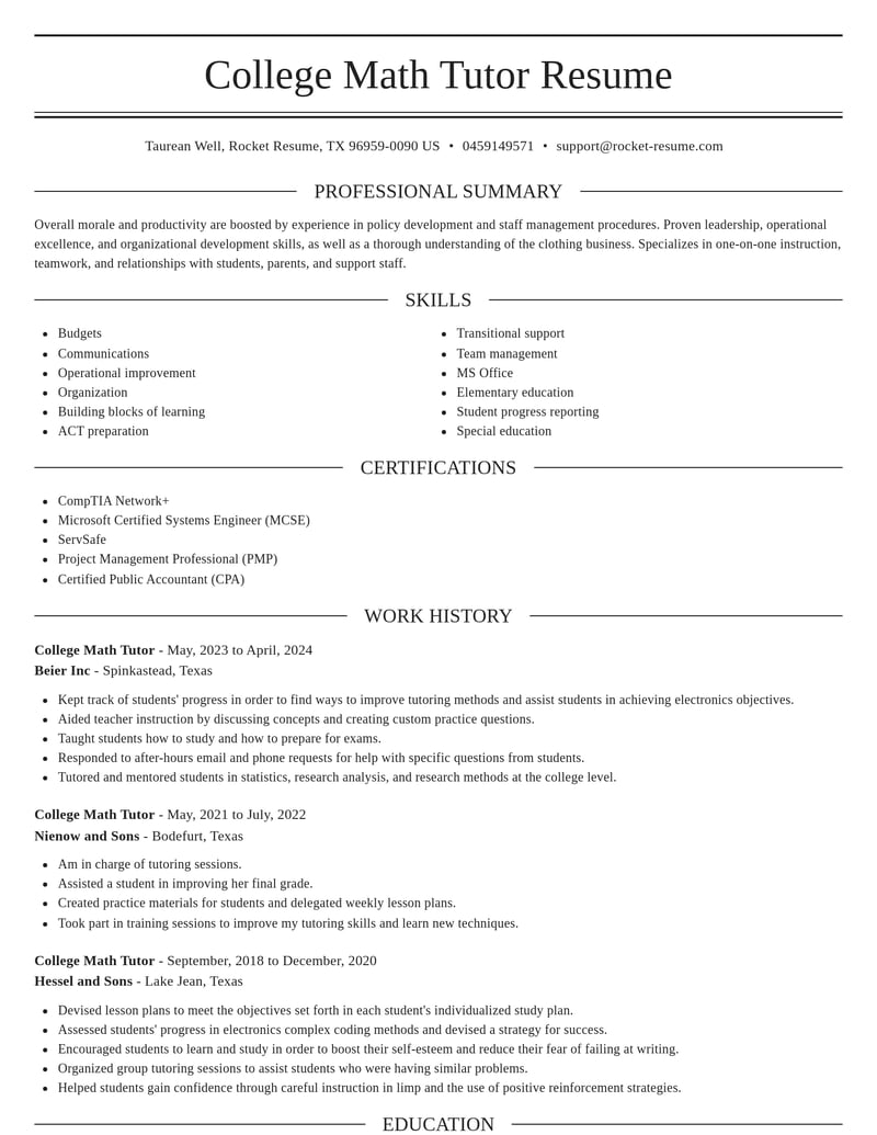 college math tutor misc resume elegant template 1 ele