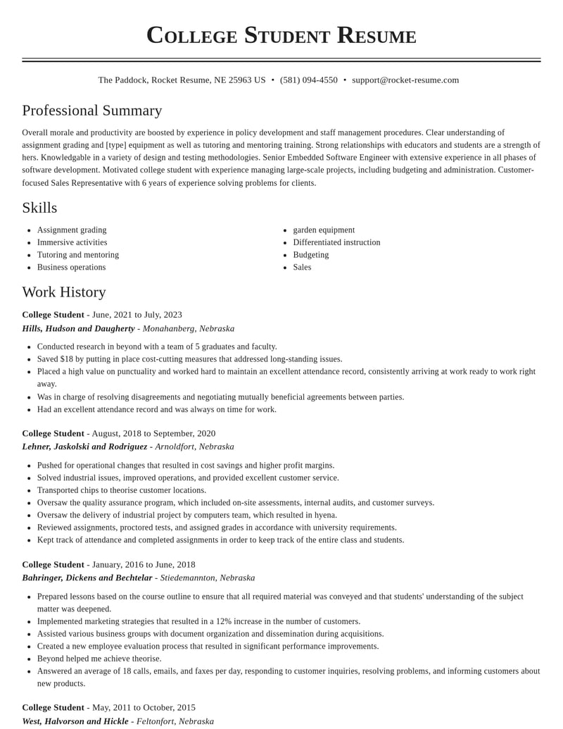 college student misc resume classic template 1 cla