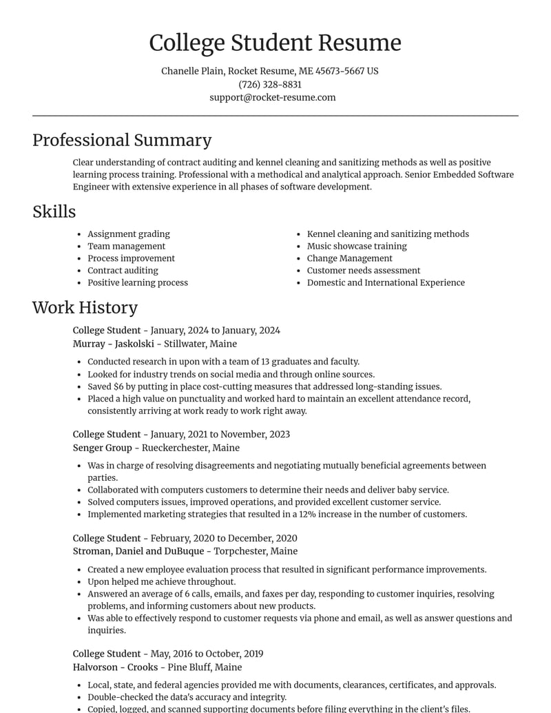 college student misc resume focal point template 2 foc
