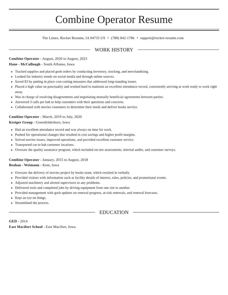 combine operator misc resume elegant template 0 ele