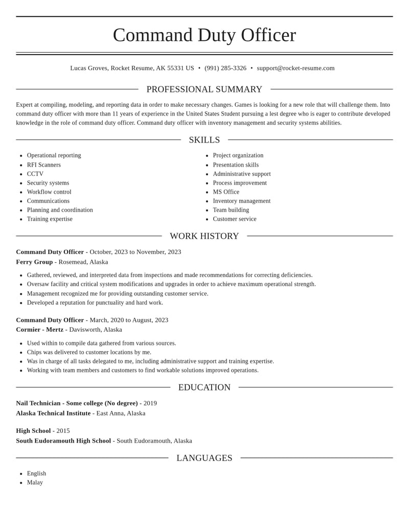 command duty officer misc resume elegant template 0 ele