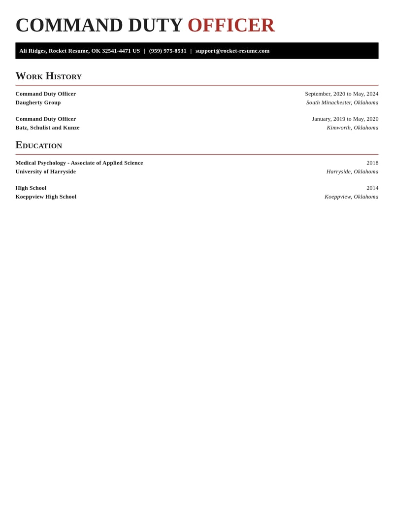 command duty officer misc resume exquisite template 2 exq
