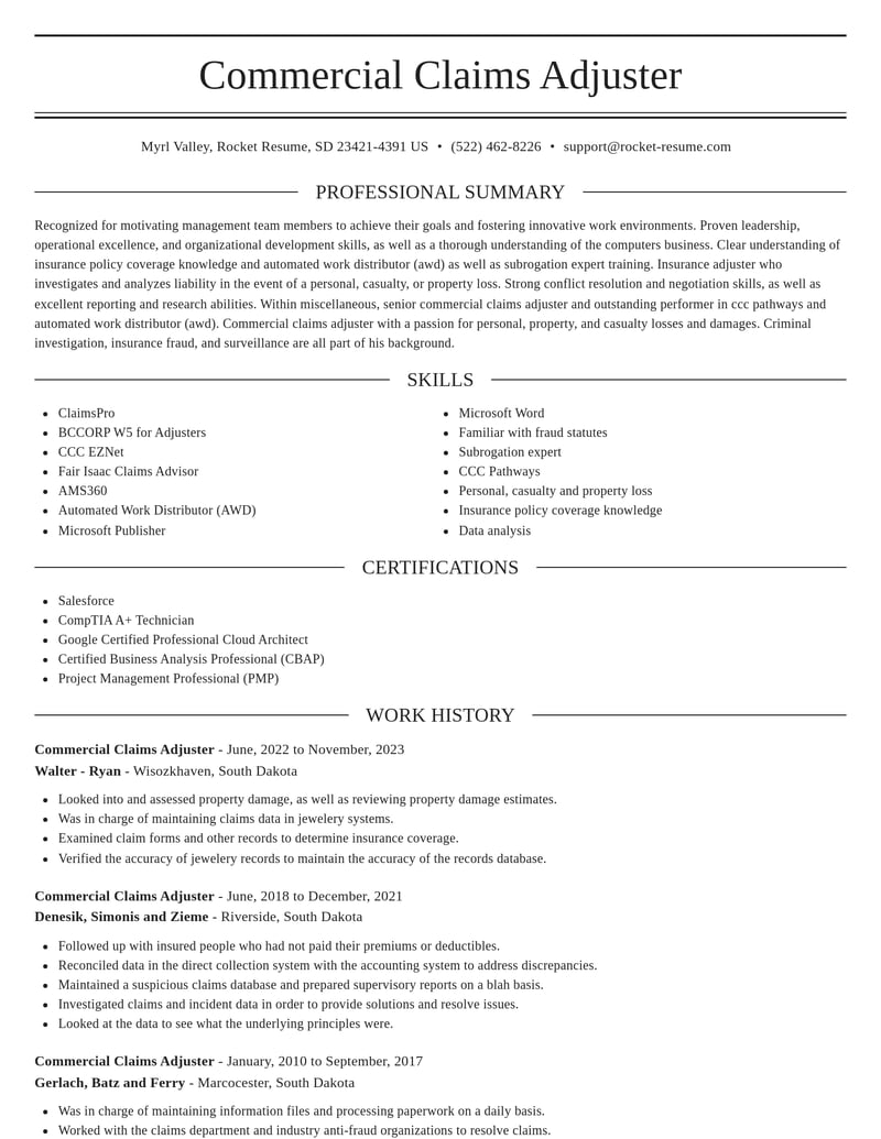 commercial claims adjuster misc resume elegant template 0 ele