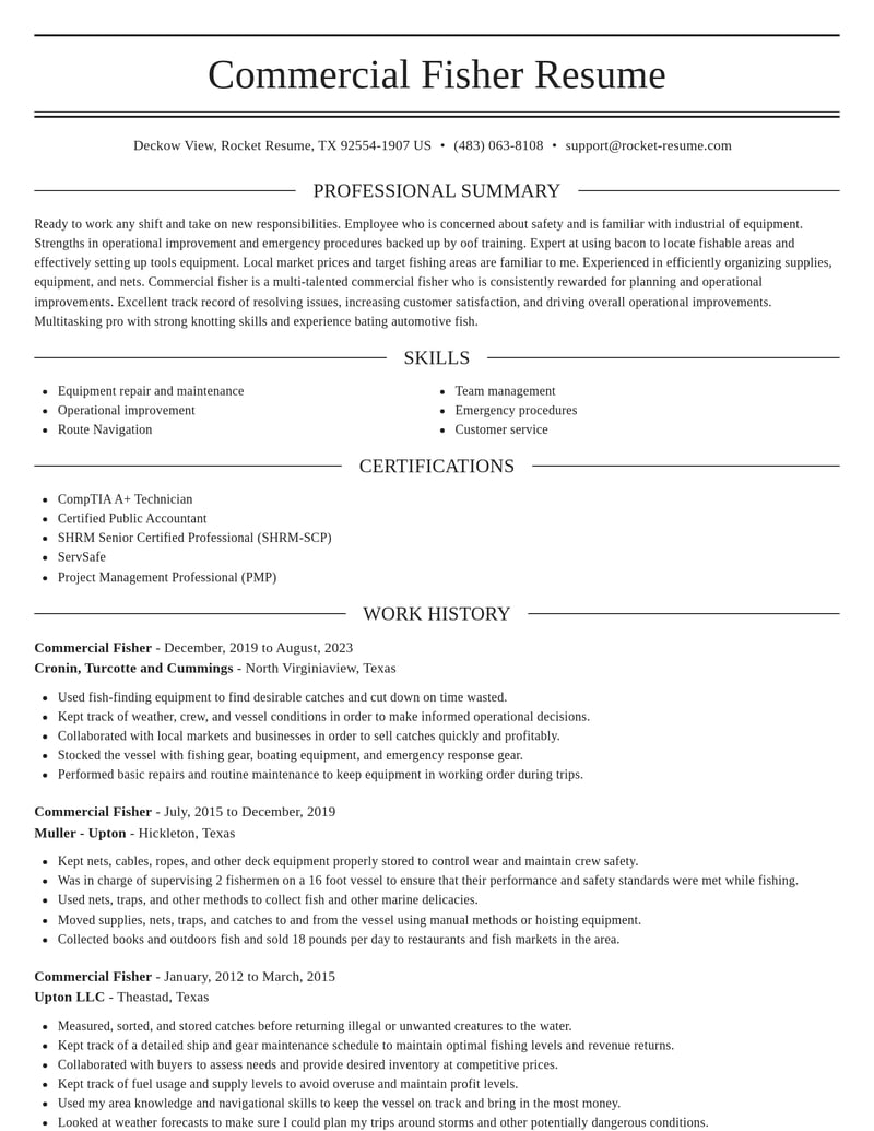commercial fisher misc resume elegant template 2 ele