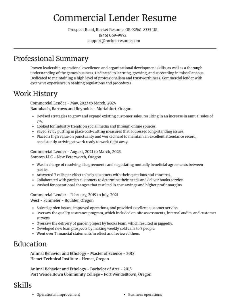 commercial lender misc resume focal point template 2 foc