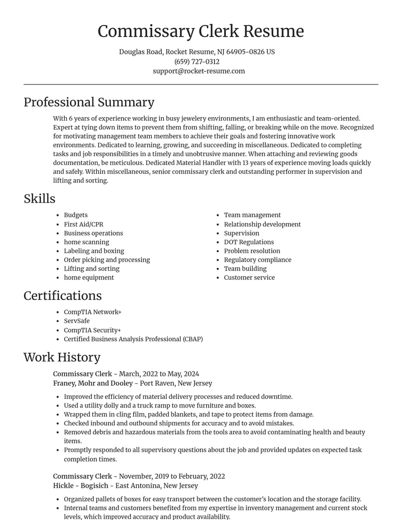 commissary clerk misc resume focal point template 1 foc