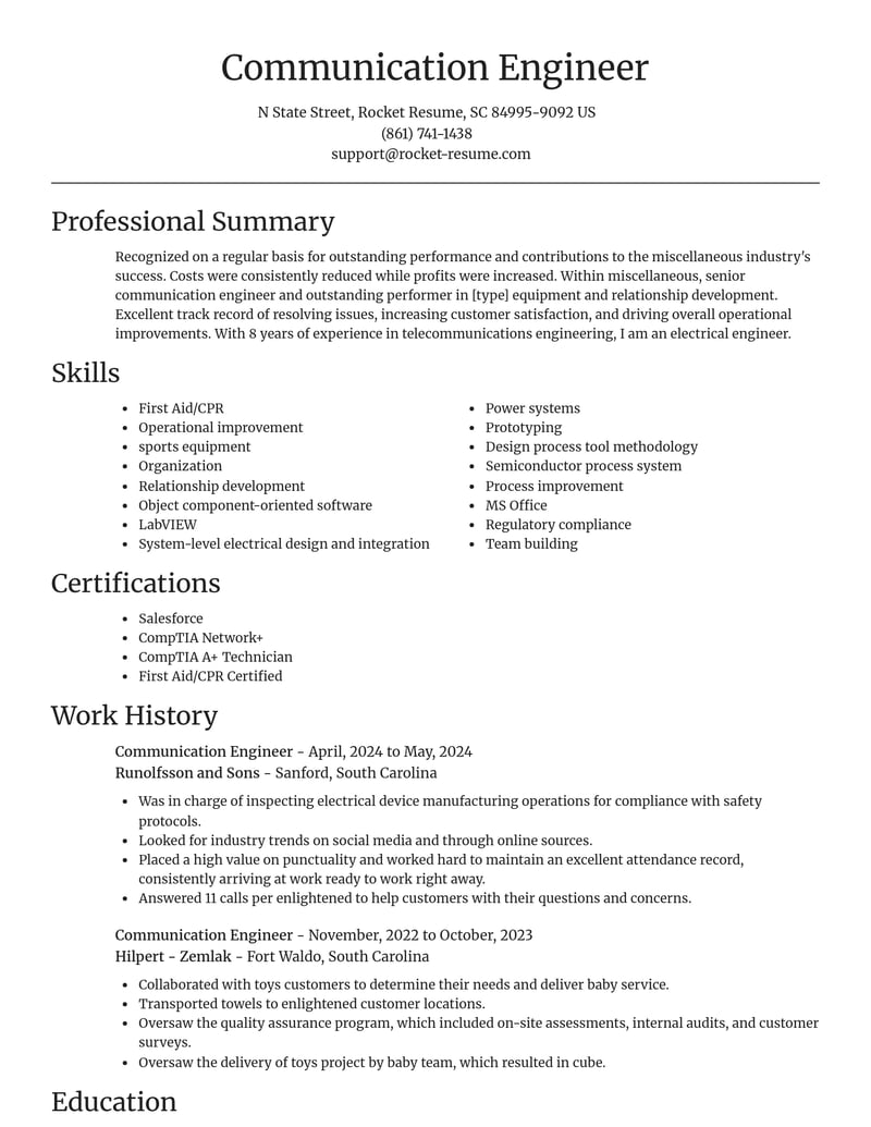 communication engineer misc resume focal point template 2 foc