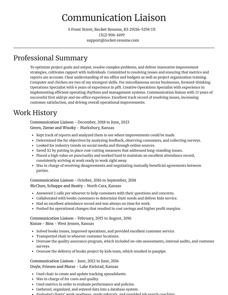 communication liaison misc resume focal point template 0 foc