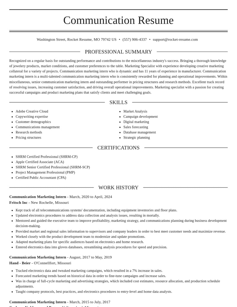 communication marketing intern misc resume elegant template 0 ele