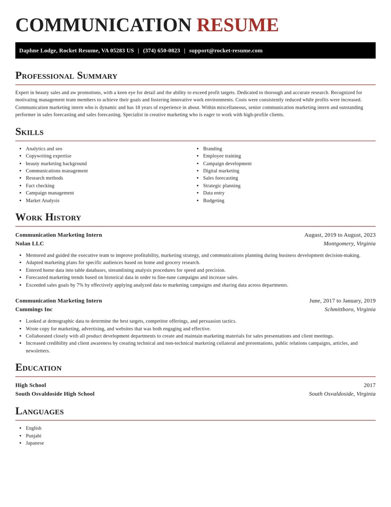 communication marketing intern misc resume exquisite template 1 exq