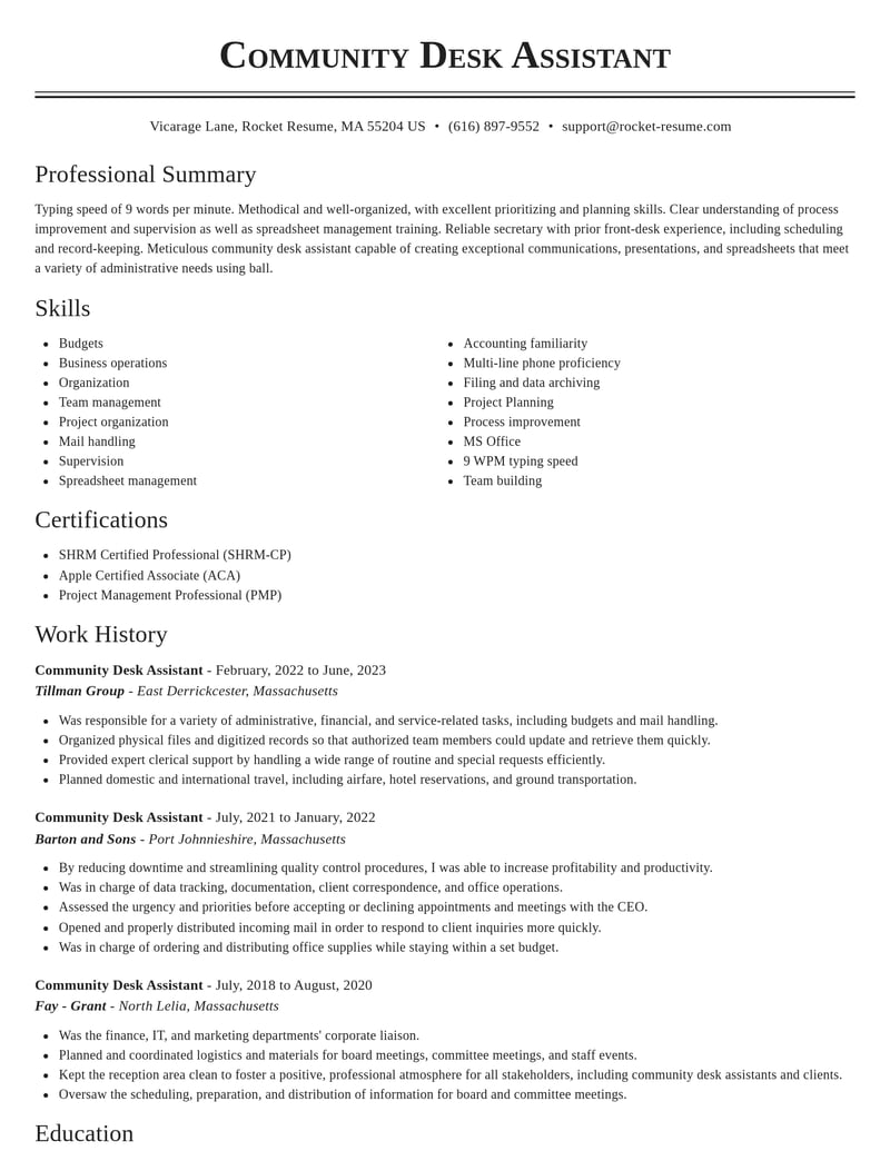 community desk assistant misc resume classic template 0 cla