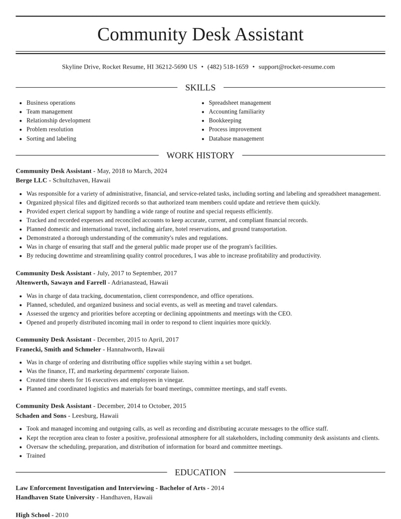 community desk assistant misc resume elegant template 0 ele