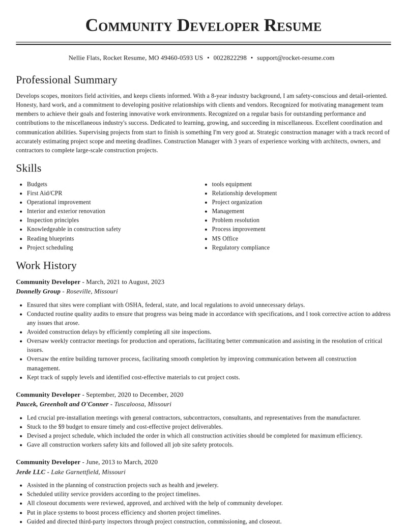 community developer misc resume classic template 1 cla