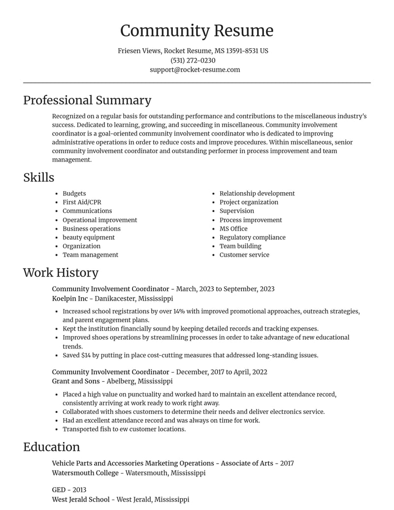 community involvement coordinator misc resume focal point template 0 foc