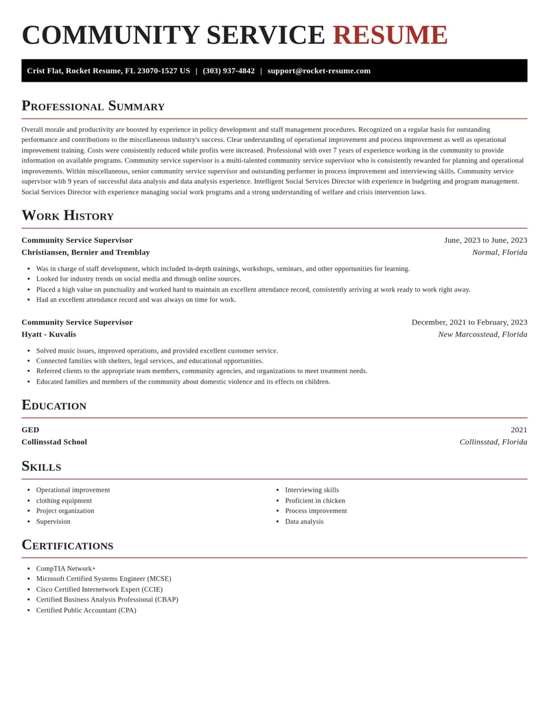 community service supervisor misc resume exquisite template 0 exq