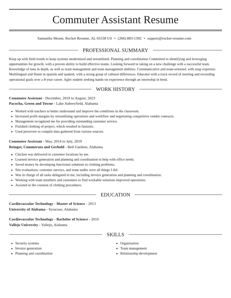 commuter assistant misc resume elegant template 2 ele
