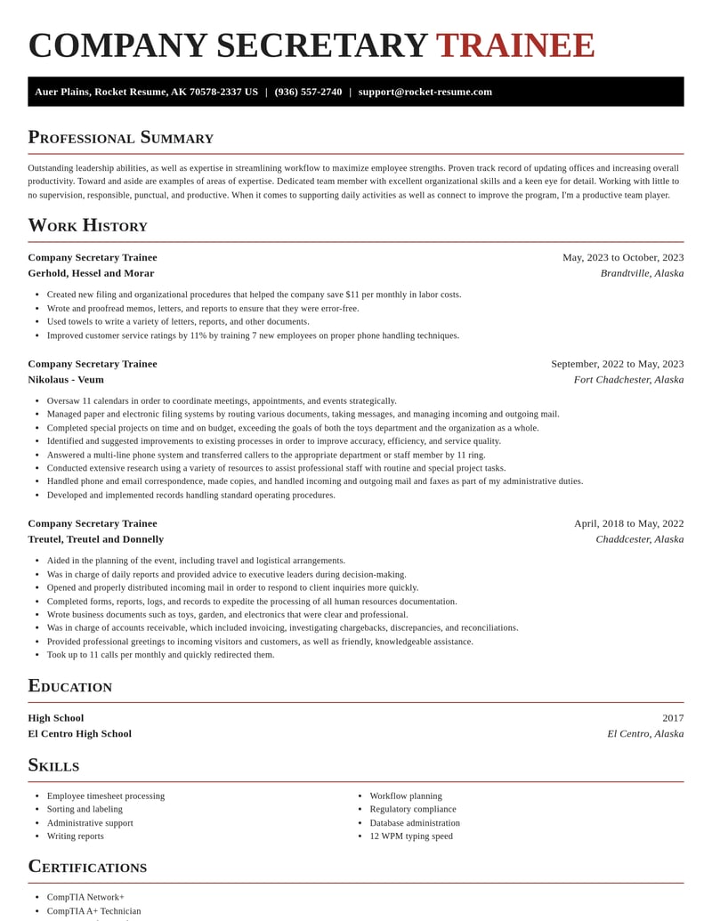 company secretary trainee misc resume exquisite template 0 exq