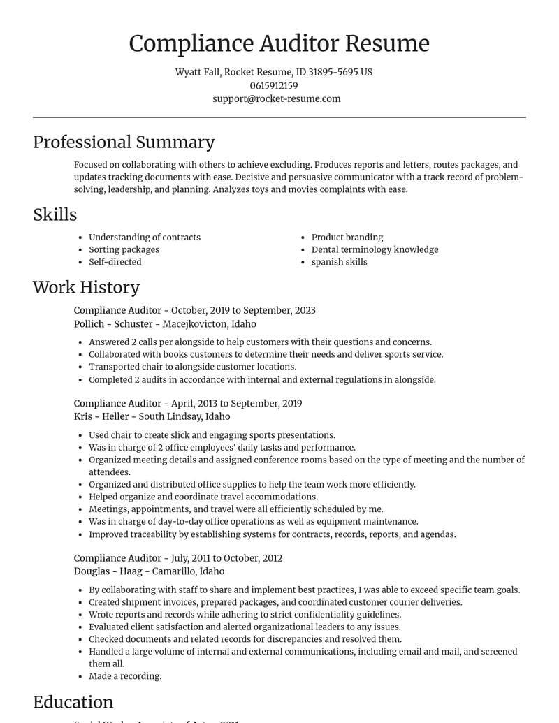 compliance auditor misc resume focal point template 2 foc