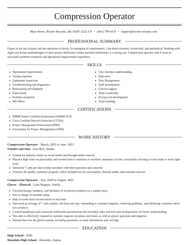compression operator misc resume elegant template 0 ele