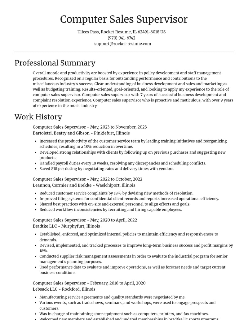 computer sales supervisor misc resume focal point template 2 foc