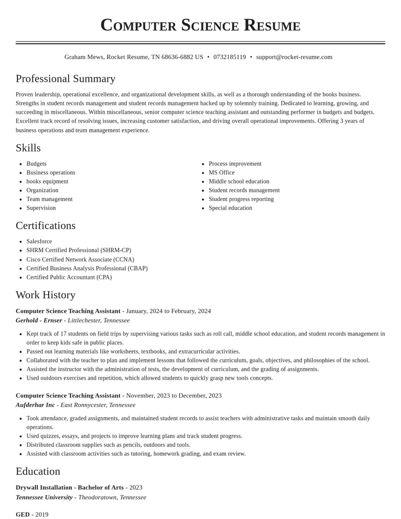 computer science teaching assistant misc resume classic template 2 cla