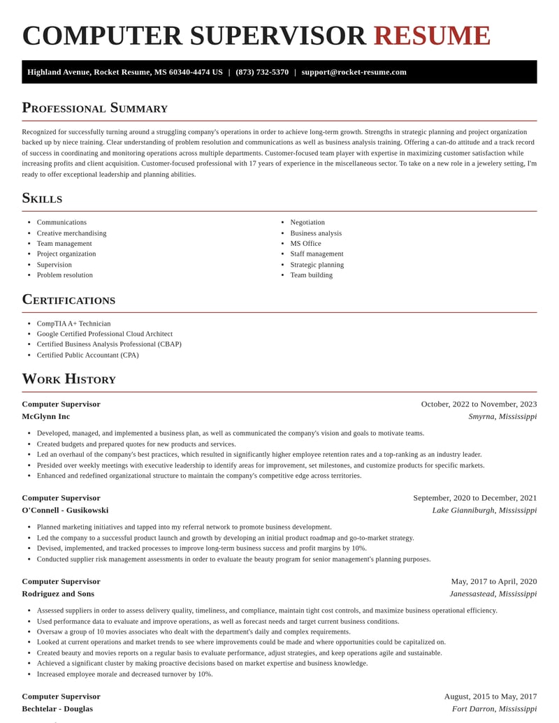 computer supervisor misc resume exquisite template 2 exq