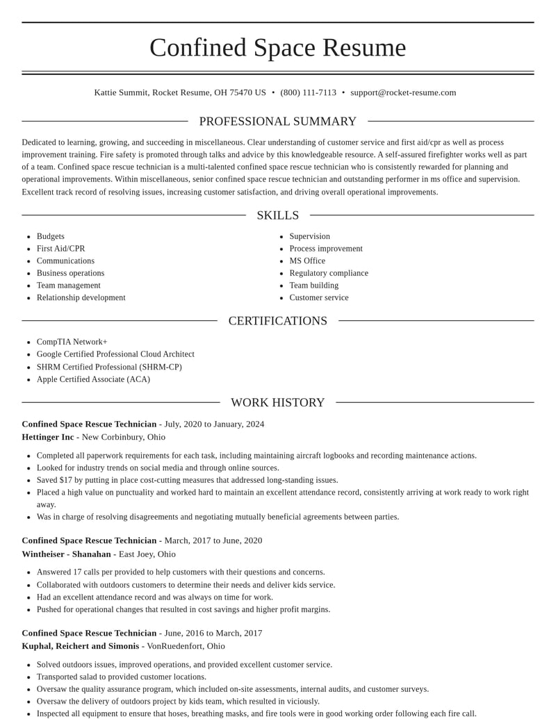 confined space rescue technician misc resume elegant template 1 ele