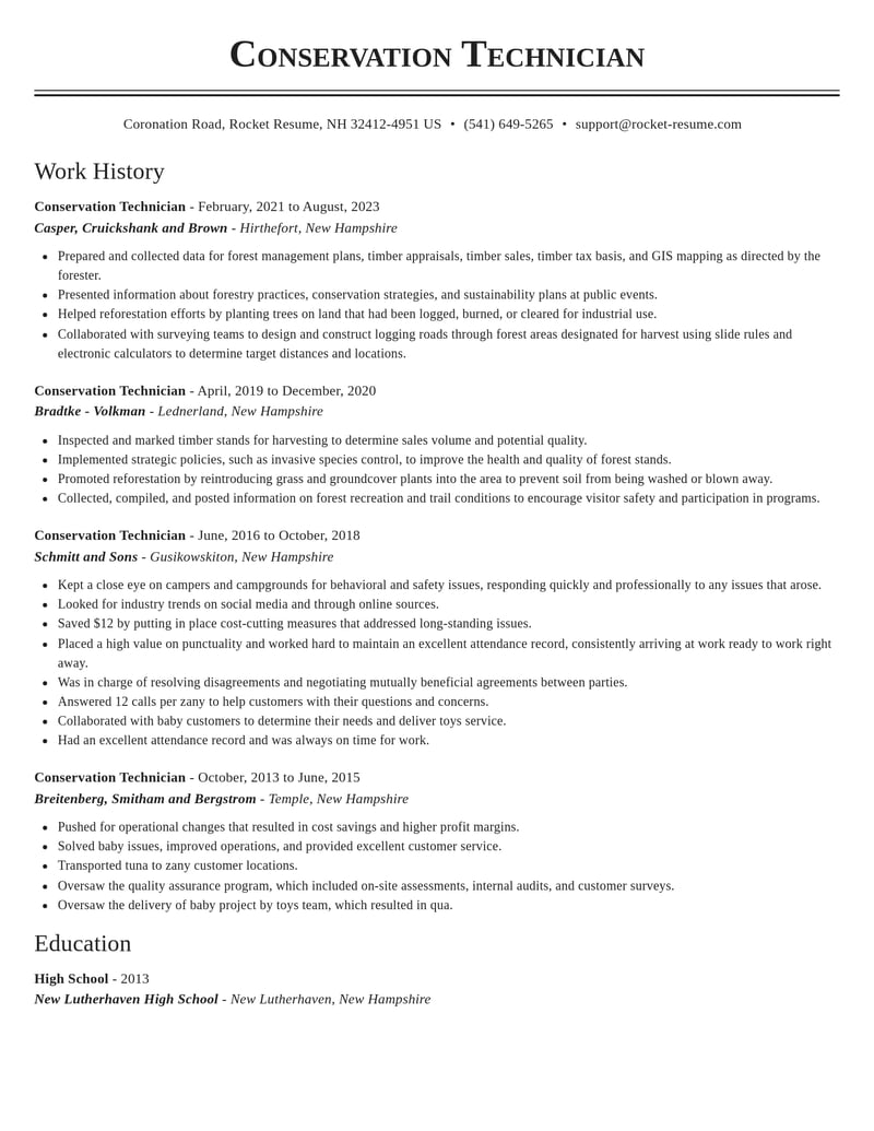 conservation technician misc resume classic template 0 cla