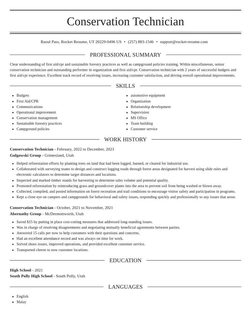 conservation technician misc resume elegant template 1 ele