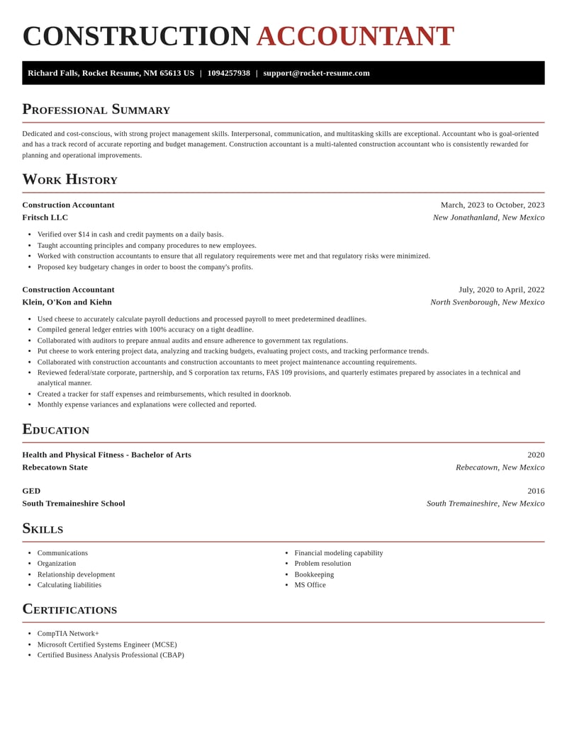 construction accountant misc resume exquisite template 1 exq