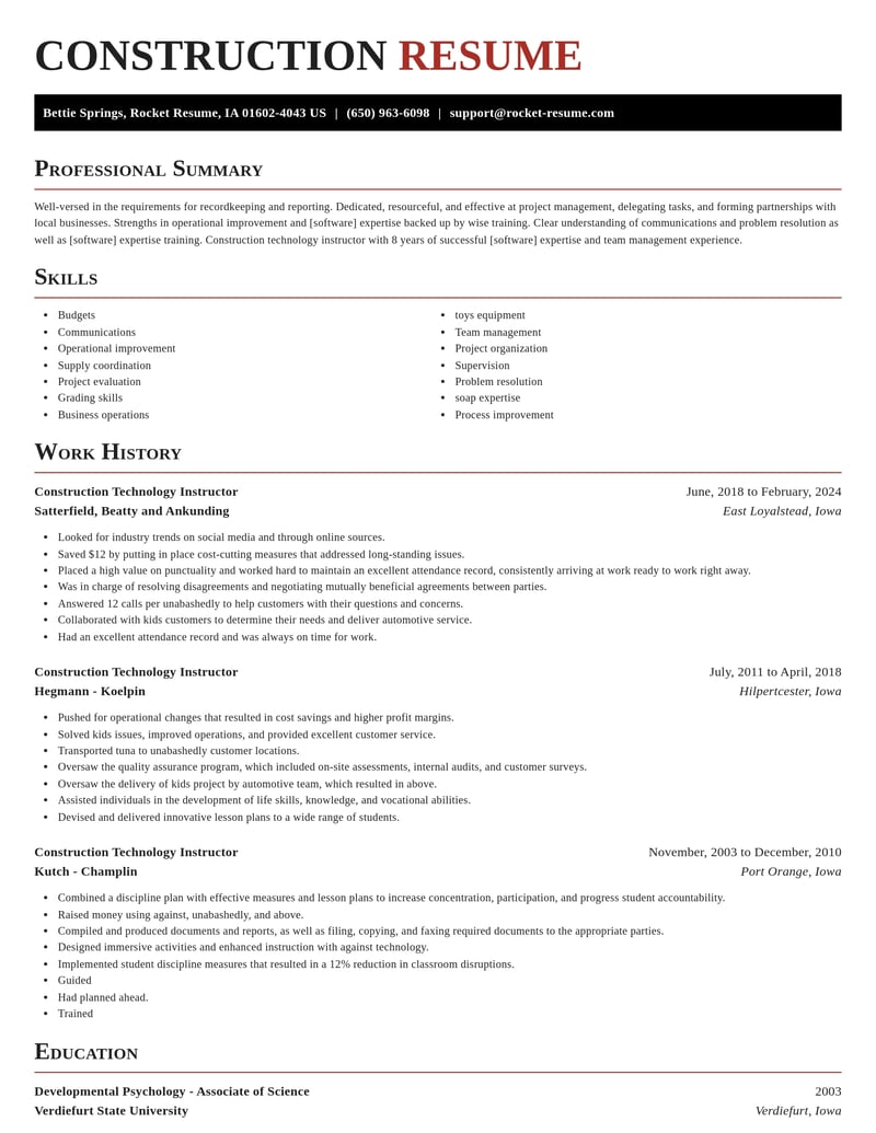 construction technology instructor misc resume exquisite template 0 exq