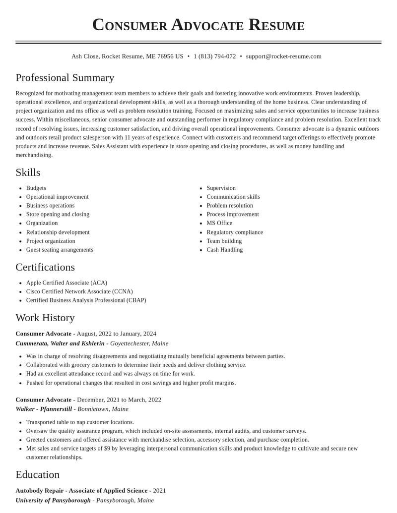 consumer advocate misc resume classic template 0 cla