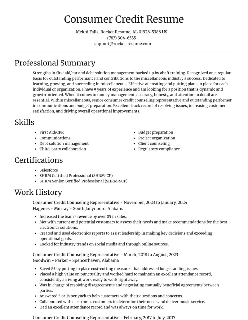 consumer credit counseling representative misc resume focal point template 0 foc