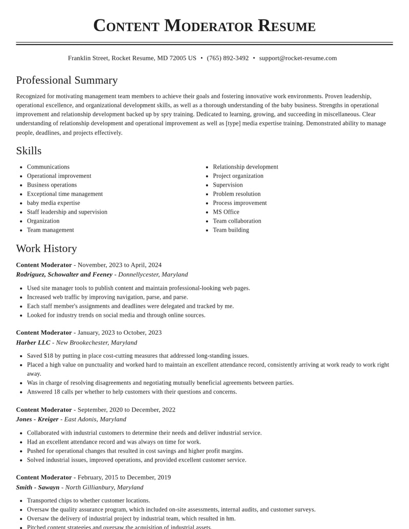 content moderator misc resume classic template 0 cla
