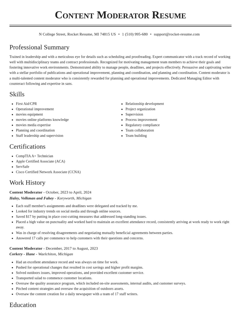 content moderator misc resume classic template 2 cla