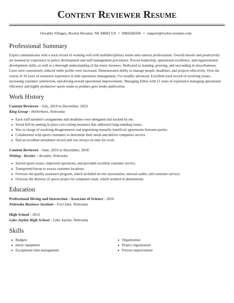 content reviewer misc resume classic template 2 cla