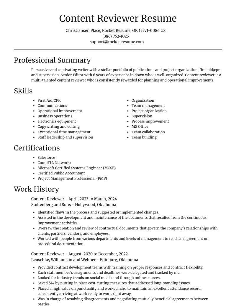 content reviewer misc resume focal point template 2 foc