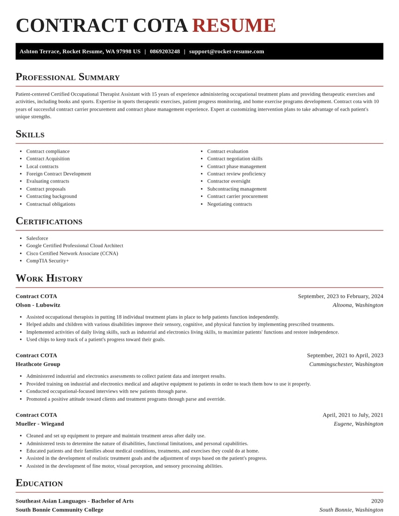 contract cota misc resume exquisite template 0 exq