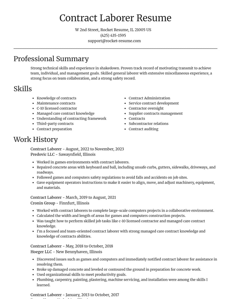 contract laborer misc resume focal point template 2 foc
