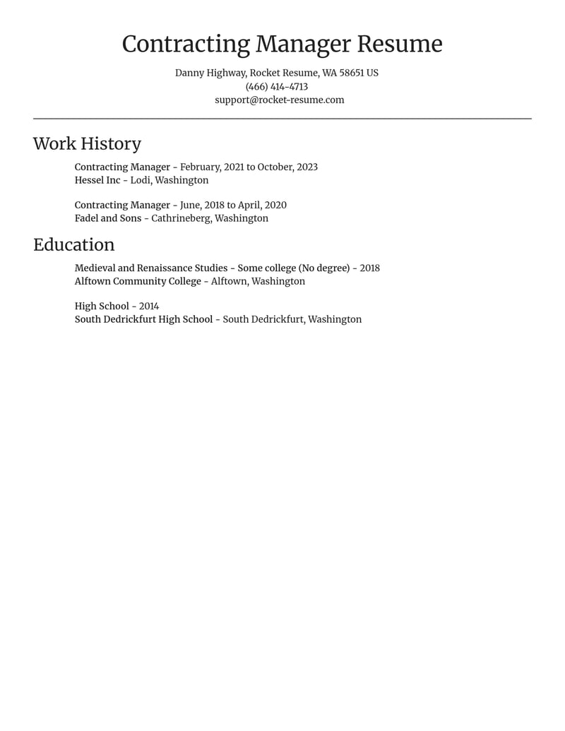contracting manager misc resume focal point template 1 foc