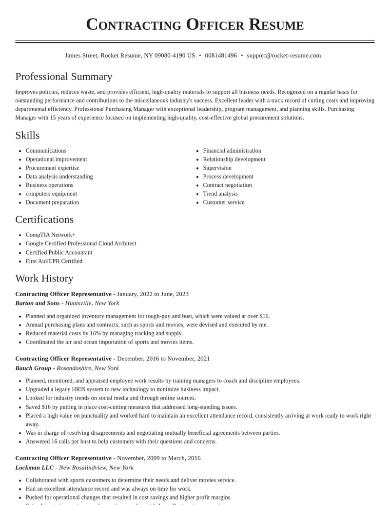 contracting officer representative misc resume classic template 0 cla