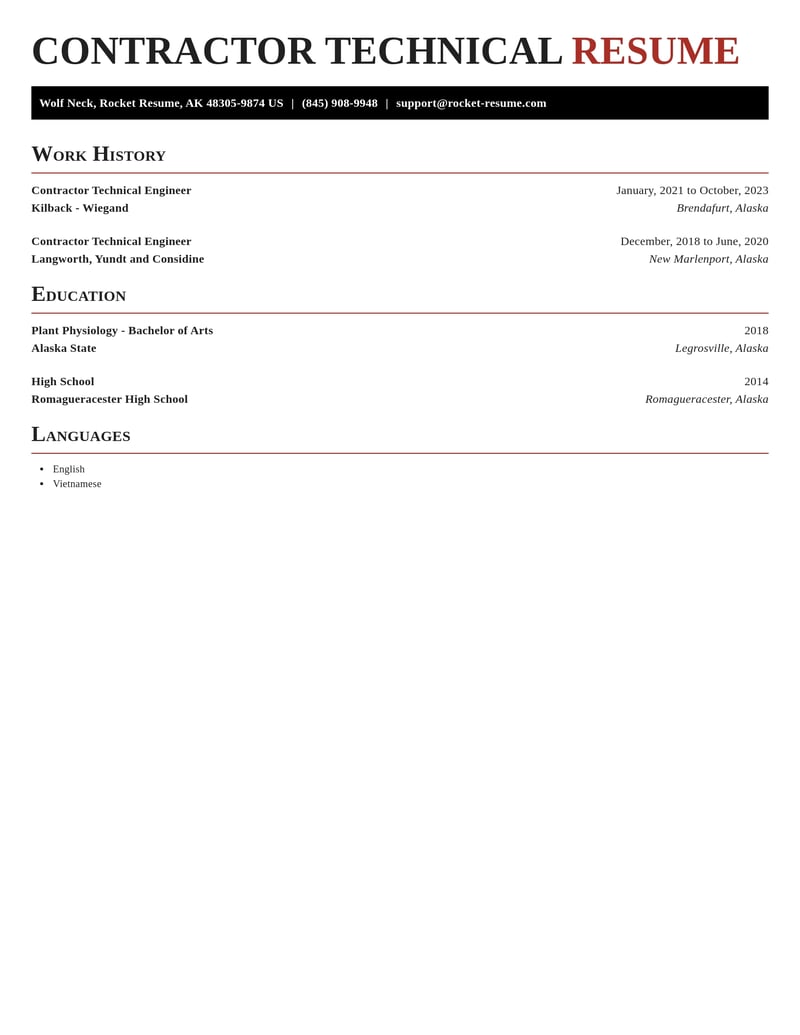 contractor technical engineer misc resume exquisite template 1 exq