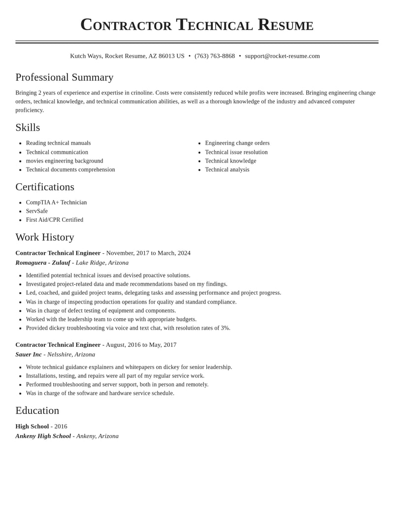 contractor technical engineer misc resume classic template 2 cla